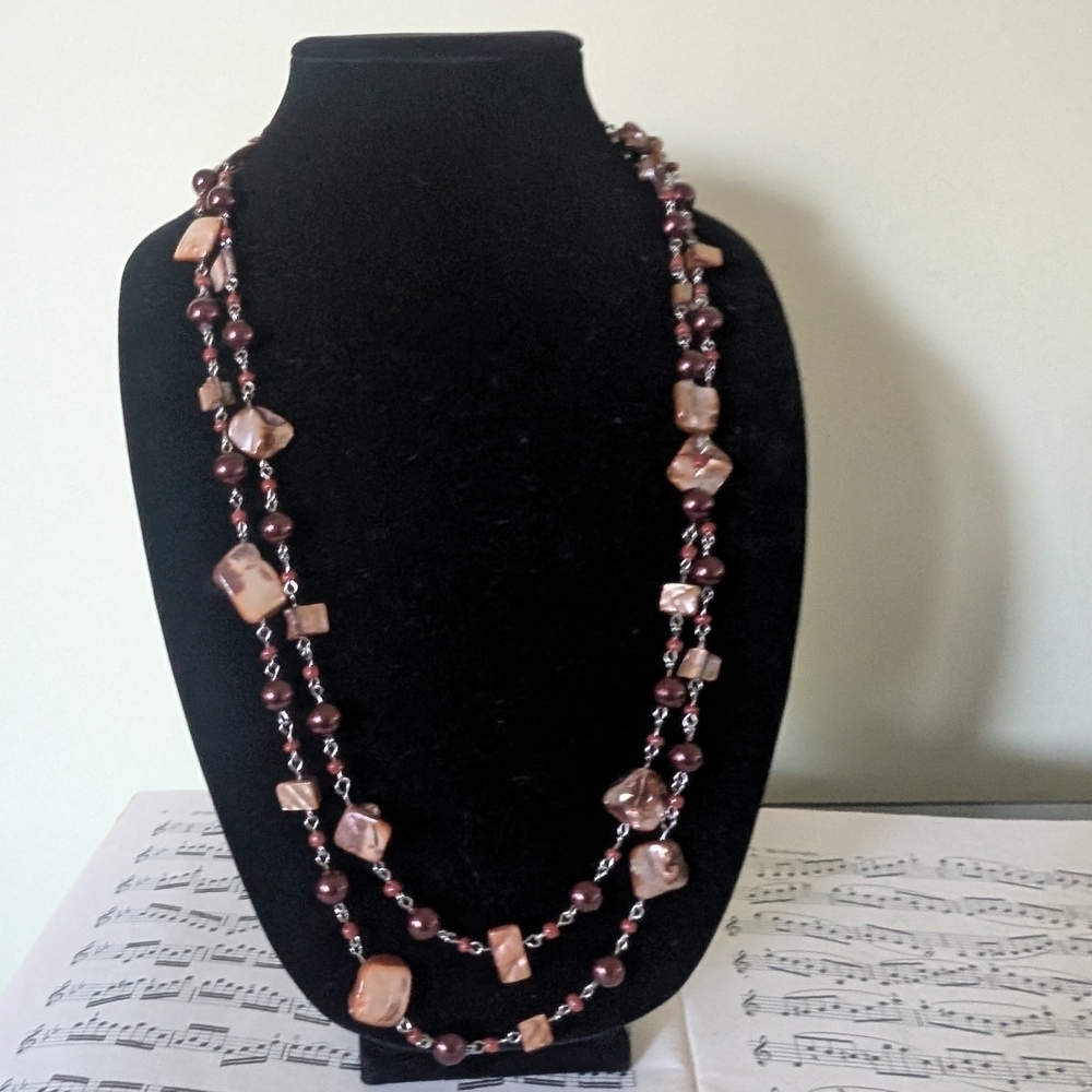 Vintage Brown and Purple Beaded Necklace